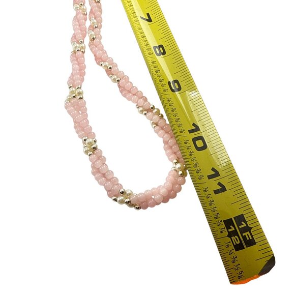 Pink Beaded Twisted Necklace with Gold Tone Accents Handmade Jewelry - Picture 7 of 7
